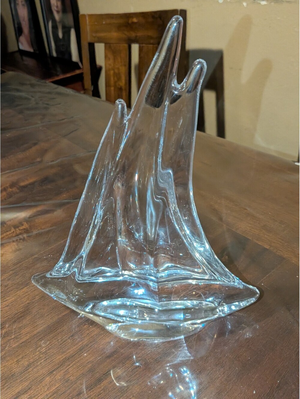 DAUM France Art Glass Crystal Massive Three Mast SAILBOAT